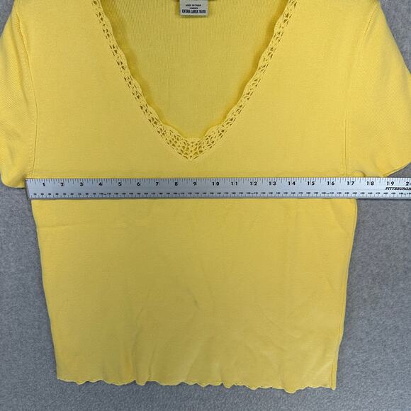 Faded Glory Stretch Top Womens Size XL 16-18 Yellow Pullover V-Neck Short Sleeve - Picture 6 of 11